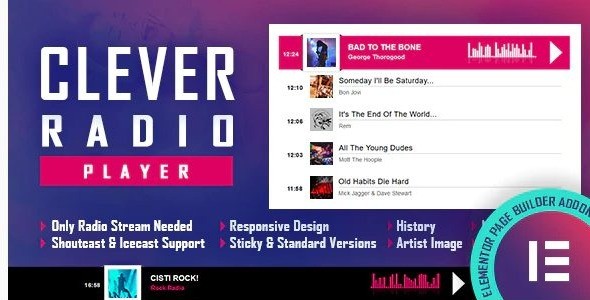 CLEVER – HTML5 Radio Player With History – Shoutcast and Icecast – Elementor Widget Addon